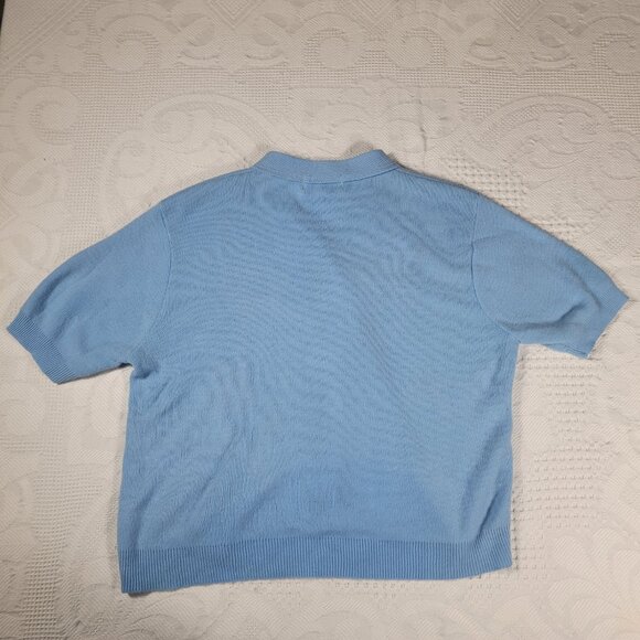 Vintage sweater short-sleeve button front cardigan with embroidery, blue medium - Picture 15 of 16